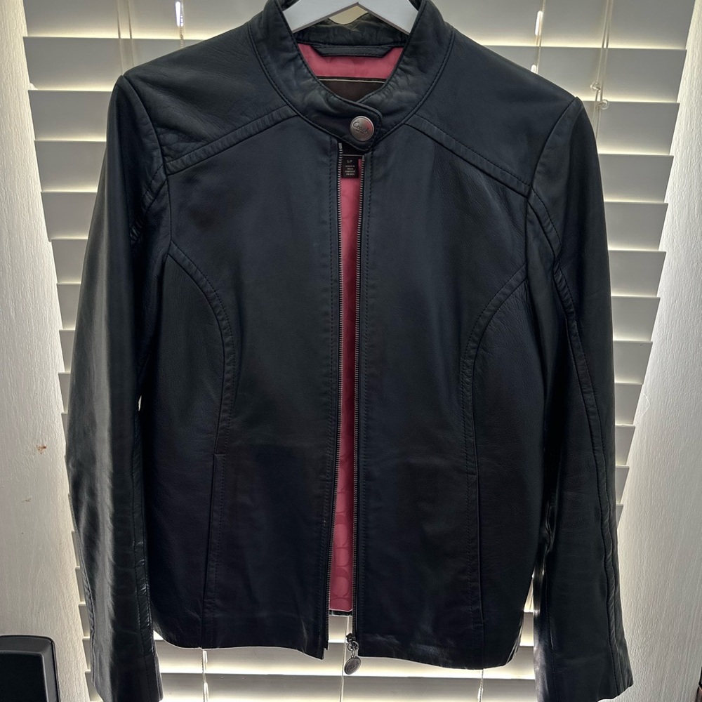 Coach Black Sheep Leather Jacket with Beautiful Pink Liner